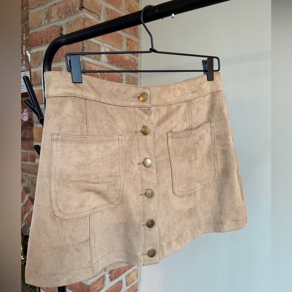 Altar'd State Dresses & Skirts - Altar'd State Tan Faux Suede Skirt with Button Detail